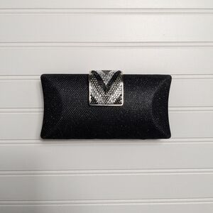 Orly Black Shiny Clutch With Rhinestone Clasp